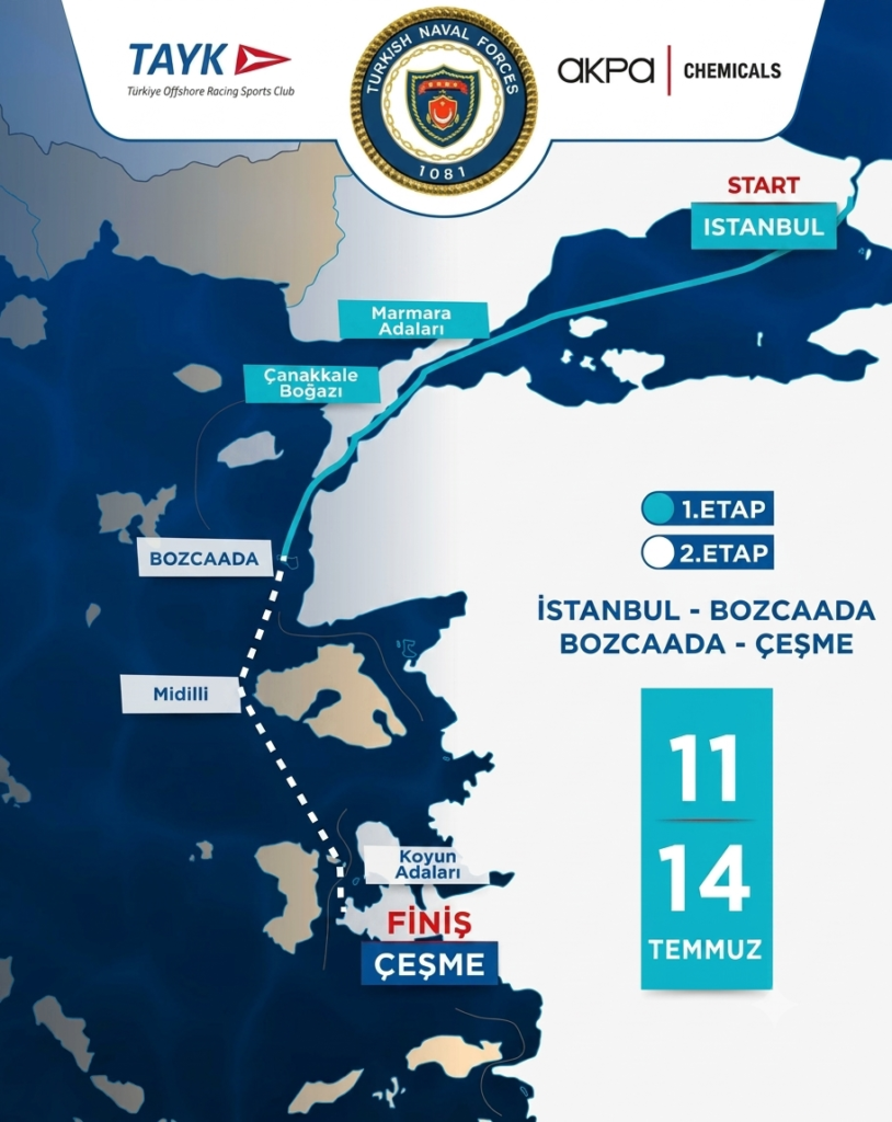 Deniz Kuvvetleri Kupası rotası: İstanbul, Bozcaada, Çeşme haritası